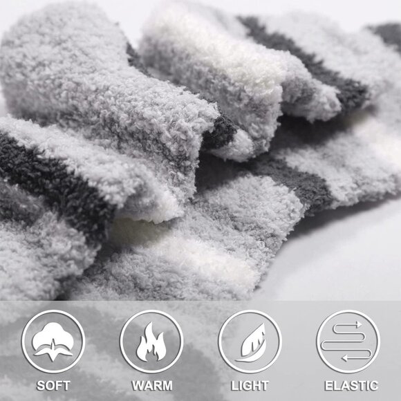 Plush Slipper Socks Women Colorful Warm Fuzzy Crew Socks Cozy Soft Winter Grey - Picture 3 of 7